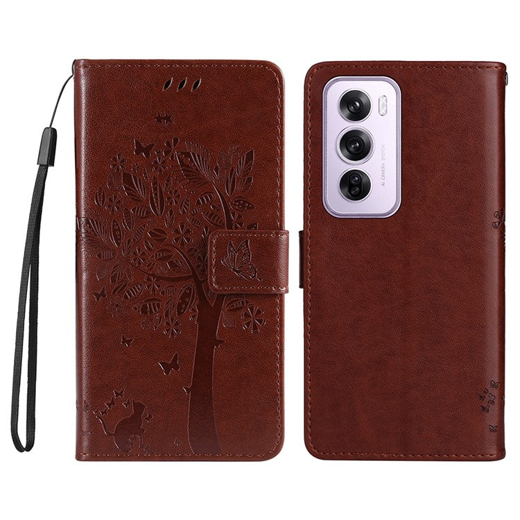 KT Imprinting Flower Series-3 For Oppo Reno12 5G (Global) Phone Case Imprinted Leather Wallet Cover - Brown