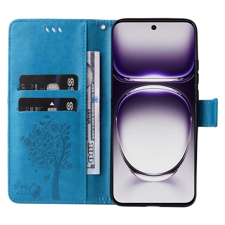 KT Imprinting Flower Series-3 For Oppo Reno12 5G (Global) Phone Case Imprinted Leather Wallet Cover - Blue