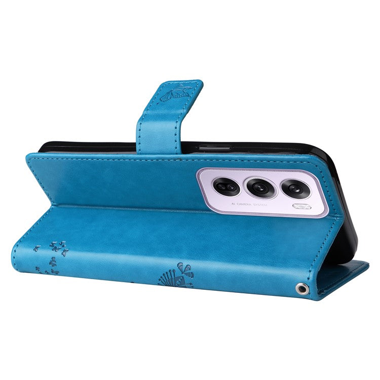 KT Imprinting Flower Series-3 For Oppo Reno12 5G (Global) Phone Case Imprinted Leather Wallet Cover - Blue
