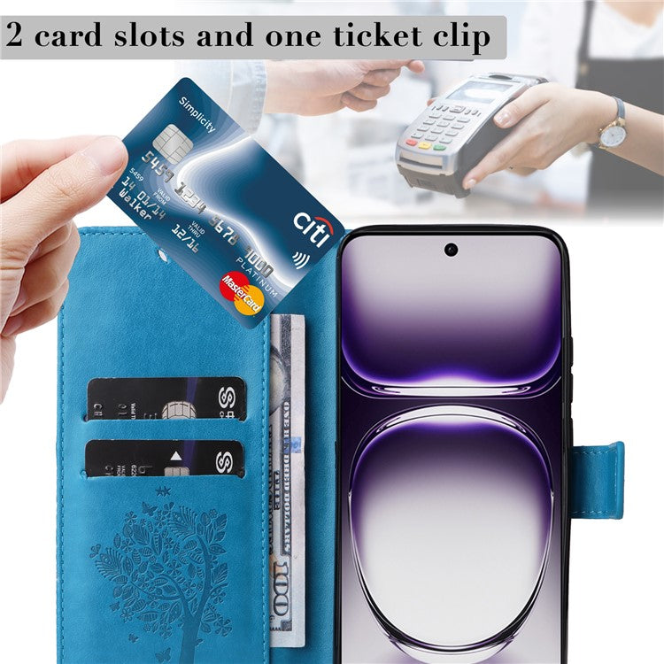 KT Imprinting Flower Series-3 For Oppo Reno12 5G (Global) Phone Case Imprinted Leather Wallet Cover - Blue