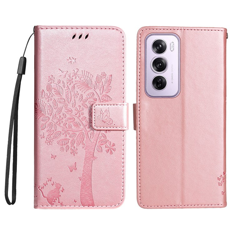 KT Imprinting Flower Series-3 For Oppo Reno12 5G (Global) Phone Case Imprinted Leather Wallet Cover - Rose Gold