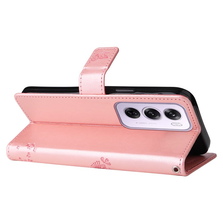 KT Imprinting Flower Series-3 For Oppo Reno12 5G (Global) Phone Case Imprinted Leather Wallet Cover - Rose Gold