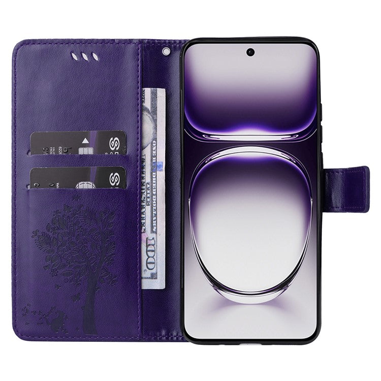 KT Imprinting Flower Series-3 For Oppo Reno12 5G (Global) Phone Case Imprinted Leather Wallet Cover - Purple