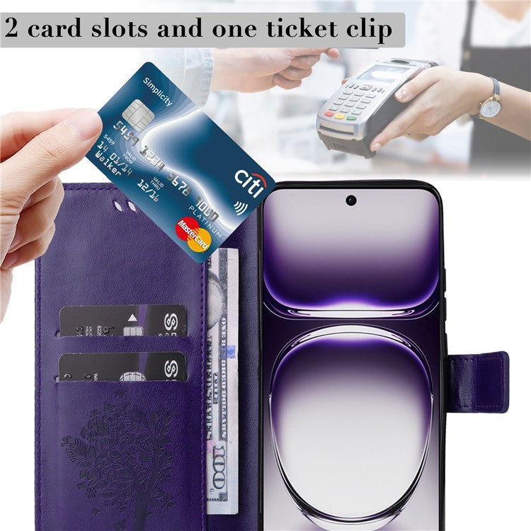 KT Imprinting Flower Series-3 For Oppo Reno12 5G (Global) Phone Case Imprinted Leather Wallet Cover - Purple