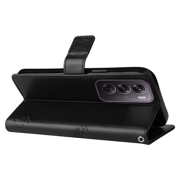 KT Imprinting Flower Series-3 For Oppo Reno12 Pro 5G (Global) / (China) Case Imprinted Leather Wallet Stand Phone Cover - Black