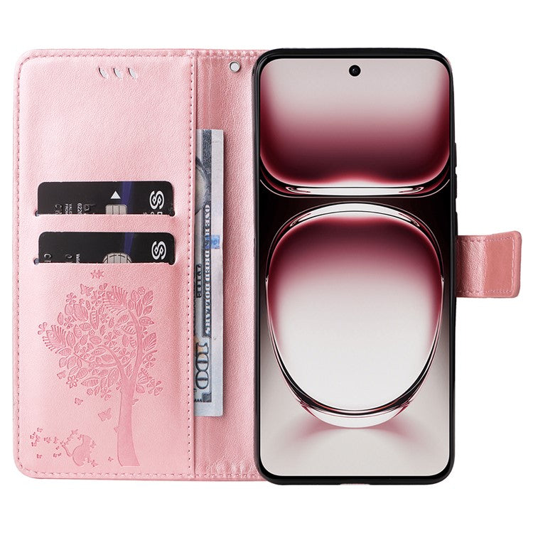 KT Imprinting Flower Series-3 For Oppo Reno12 Pro 5G (Global) / (China) Case Imprinted Leather Wallet Stand Phone Cover - Rose Gold
