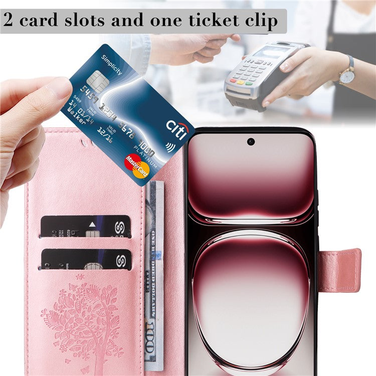 KT Imprinting Flower Series-3 For Oppo Reno12 Pro 5G (Global) / (China) Case Imprinted Leather Wallet Stand Phone Cover - Rose Gold