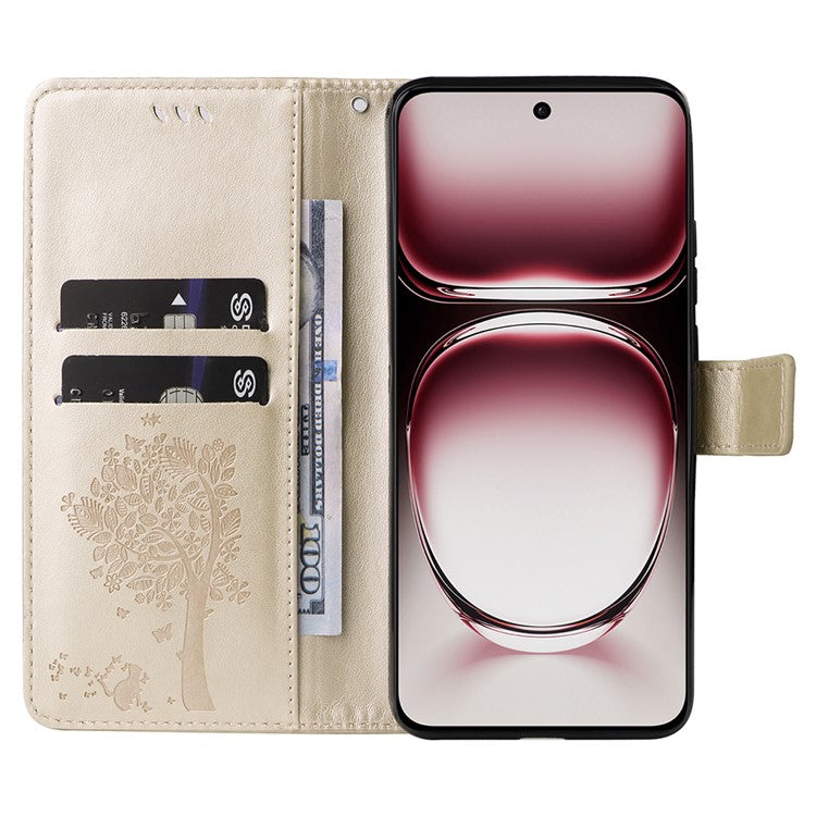 KT Imprinting Flower Series-3 For Oppo Reno12 Pro 5G (Global) / (China) Case Imprinted Leather Wallet Stand Phone Cover - Gold