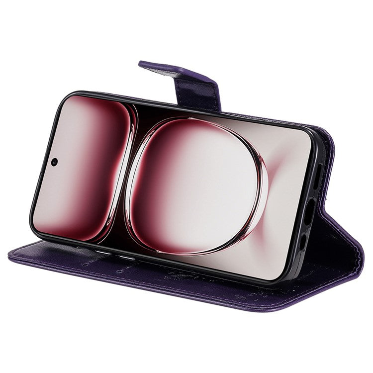 KT Imprinting Flower Series-3 For Oppo Reno12 Pro 5G (Global) / (China) Case Imprinted Leather Wallet Stand Phone Cover - Purple