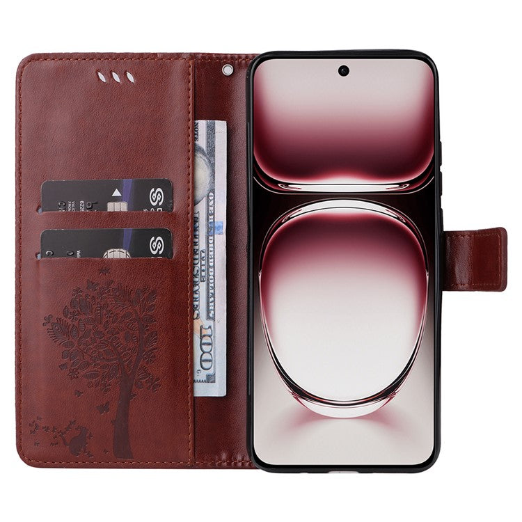 KT Imprinting Flower Series-3 For Oppo Reno12 Pro 5G (Global) / (China) Case Imprinted Leather Wallet Stand Phone Cover - Coffee
