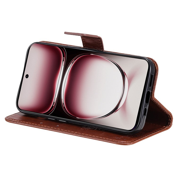 KT Imprinting Flower Series-3 For Oppo Reno12 Pro 5G (Global) / (China) Case Imprinted Leather Wallet Stand Phone Cover - Coffee