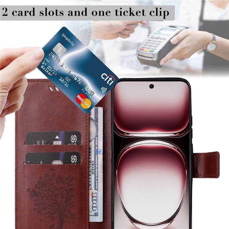 KT Imprinting Flower Series-3 For Oppo Reno12 Pro 5G (Global) / (China) Case Imprinted Leather Wallet Stand Phone Cover - Coffee