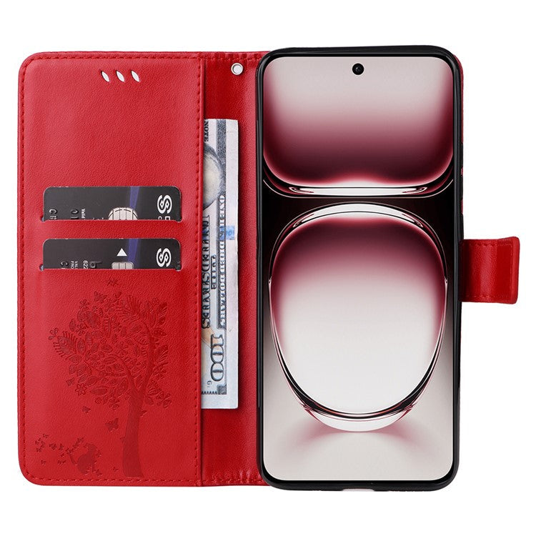 KT Imprinting Flower Series-3 For Oppo Reno12 Pro 5G (Global) / (China) Case Imprinted Leather Wallet Stand Phone Cover - Red