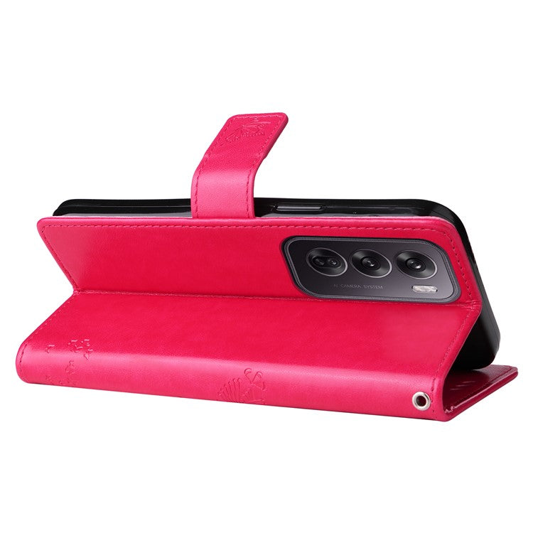 KT Imprinting Flower Series-3 For Oppo Reno12 Pro 5G (Global) / (China) Case Imprinted Leather Wallet Stand Phone Cover - Rose