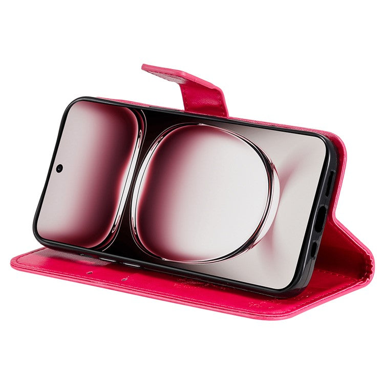 KT Imprinting Flower Series-3 For Oppo Reno12 Pro 5G (Global) / (China) Case Imprinted Leather Wallet Stand Phone Cover - Rose