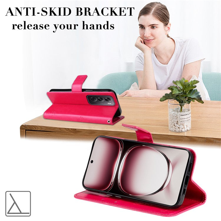 KT Imprinting Flower Series-3 For Oppo Reno12 Pro 5G (Global) / (China) Case Imprinted Leather Wallet Stand Phone Cover - Rose