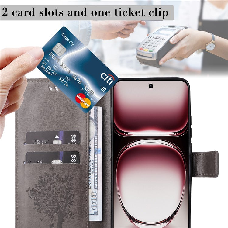 KT Imprinting Flower Series-3 For Oppo Reno12 Pro 5G (Global) / (China) Case Imprinted Leather Wallet Stand Phone Cover - Grey