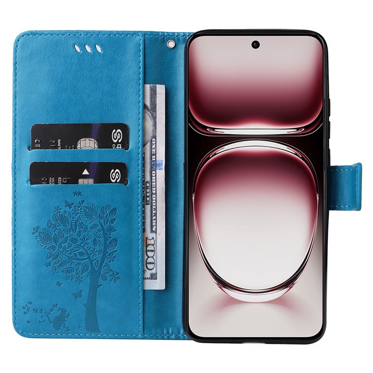 KT Imprinting Flower Series-3 For Oppo Reno12 Pro 5G (Global) / (China) Case Imprinted Leather Wallet Stand Phone Cover - Blue