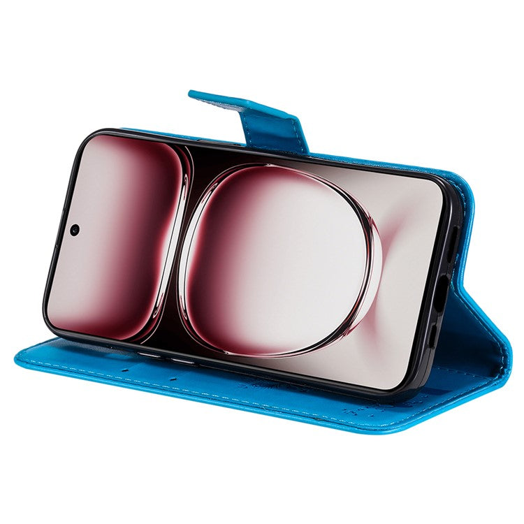 KT Imprinting Flower Series-3 For Oppo Reno12 Pro 5G (Global) / (China) Case Imprinted Leather Wallet Stand Phone Cover - Blue