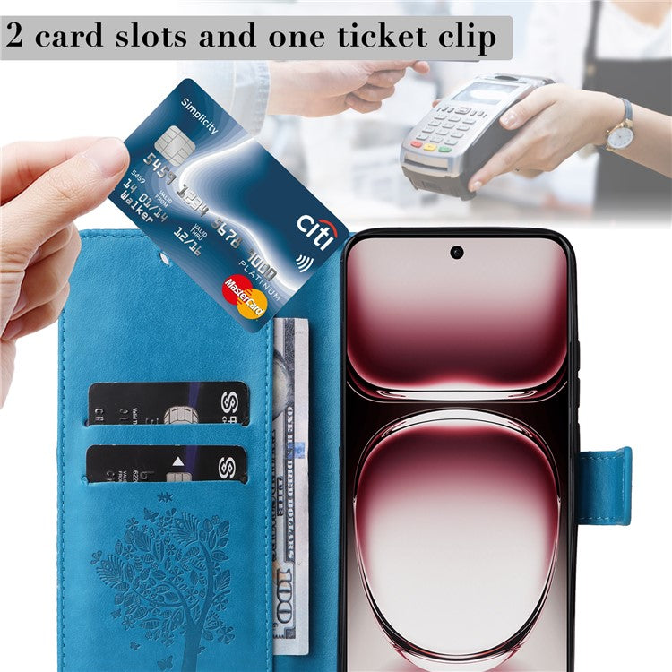 KT Imprinting Flower Series-3 For Oppo Reno12 Pro 5G (Global) / (China) Case Imprinted Leather Wallet Stand Phone Cover - Blue