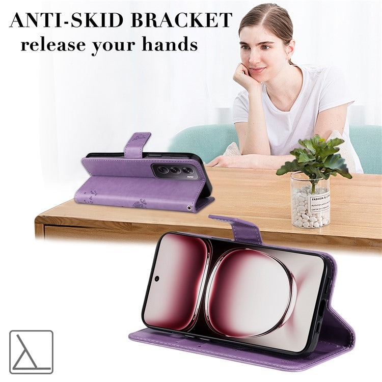 KT Imprinting Flower Series-3 For Oppo Reno12 Pro 5G (Global) / (China) Case Imprinted Leather Wallet Stand Phone Cover - Light Purple