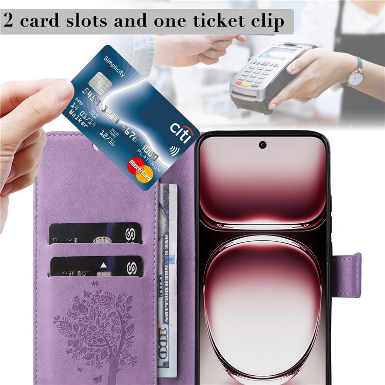 KT Imprinting Flower Series-3 For Oppo Reno12 Pro 5G (Global) / (China) Case Imprinted Leather Wallet Stand Phone Cover - Light Purple