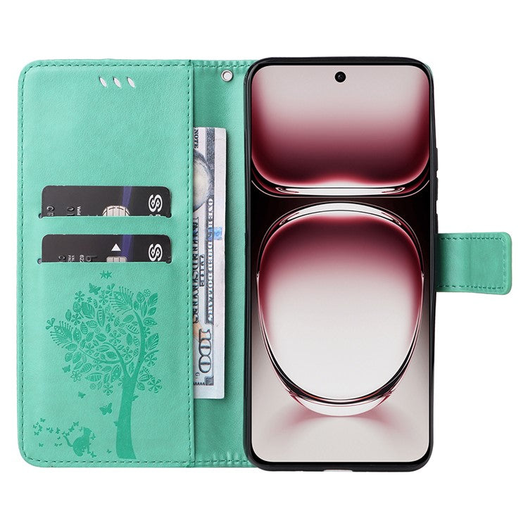 KT Imprinting Flower Series-3 For Oppo Reno12 Pro 5G (Global) / (China) Case Imprinted Leather Wallet Stand Phone Cover - Green