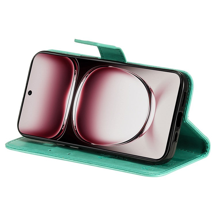 KT Imprinting Flower Series-3 For Oppo Reno12 Pro 5G (Global) / (China) Case Imprinted Leather Wallet Stand Phone Cover - Green