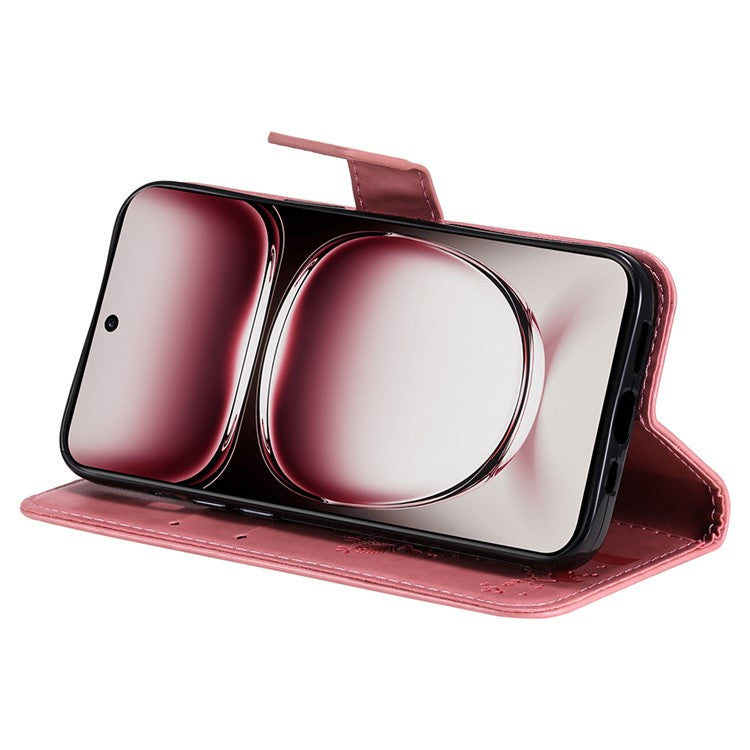 KT Imprinting Flower Series-3 For Oppo Reno12 Pro 5G (Global) / (China) Case Imprinted Leather Wallet Stand Phone Cover - Pink