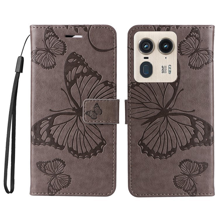 KT Imprinting Flower Series-2 For Motorola Moto X50 Ultra 5G / Edge 50 Ultra 5G Case PU Leather Butterfly Imprint Phone Cover - Grey