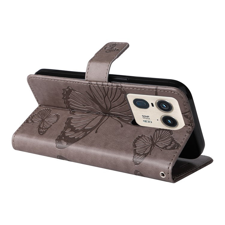 KT Imprinting Flower Series-2 For Motorola Moto X50 Ultra 5G / Edge 50 Ultra 5G Case PU Leather Butterfly Imprint Phone Cover - Grey