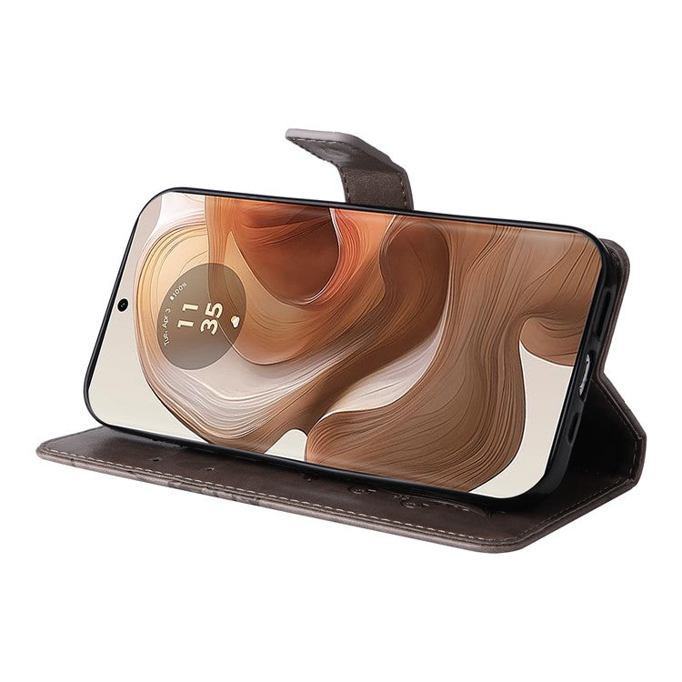 KT Imprinting Flower Series-2 For Motorola Moto X50 Ultra 5G / Edge 50 Ultra 5G Case PU Leather Butterfly Imprint Phone Cover - Grey