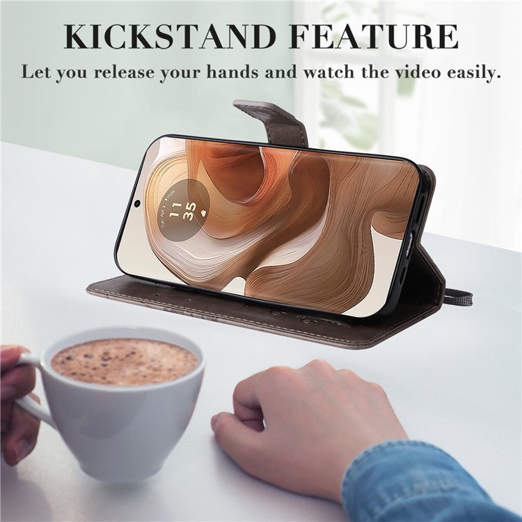 KT Imprinting Flower Series-2 For Motorola Moto X50 Ultra 5G / Edge 50 Ultra 5G Case PU Leather Butterfly Imprint Phone Cover - Grey