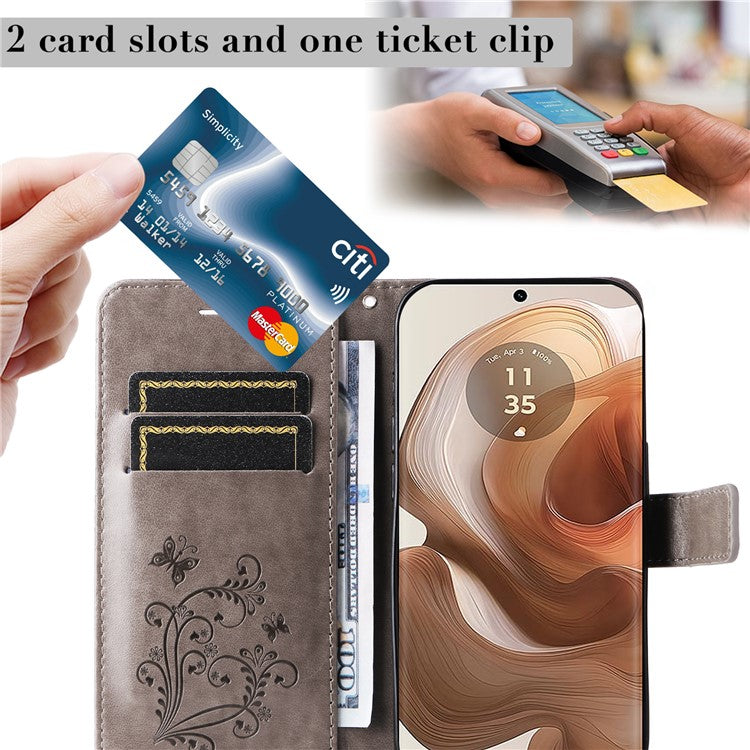 KT Imprinting Flower Series-2 For Motorola Moto X50 Ultra 5G / Edge 50 Ultra 5G Case PU Leather Butterfly Imprint Phone Cover - Grey