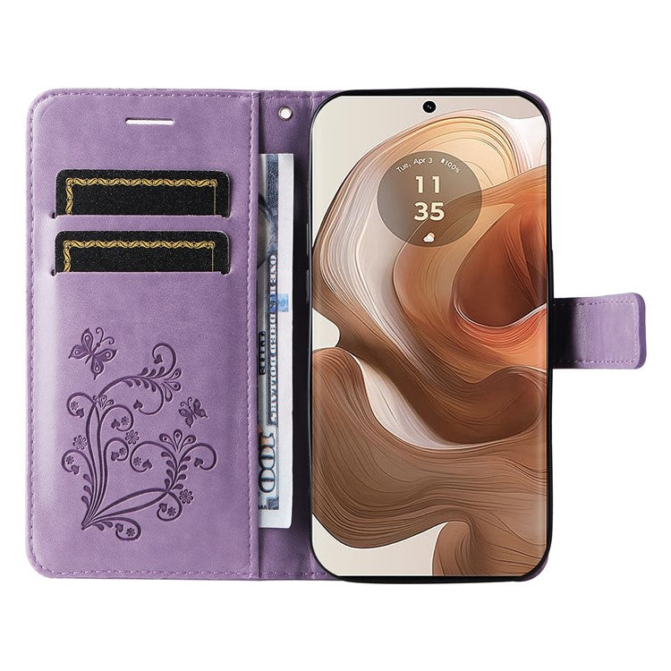 KT Imprinting Flower Series-2 For Motorola Moto X50 Ultra 5G / Edge 50 Ultra 5G Case PU Leather Butterfly Imprint Phone Cover - Light Purple