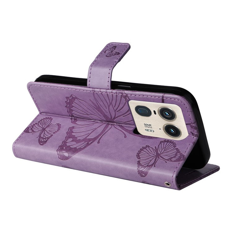 KT Imprinting Flower Series-2 For Motorola Moto X50 Ultra 5G / Edge 50 Ultra 5G Case PU Leather Butterfly Imprint Phone Cover - Light Purple