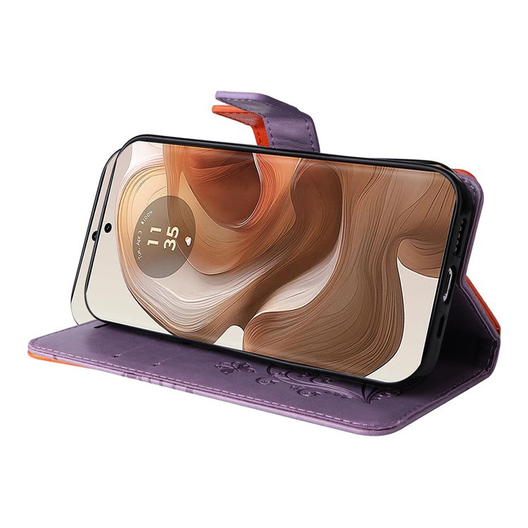 KT Imprinting Flower Series-2 For Motorola Moto X50 Ultra 5G / Edge 50 Ultra 5G Case PU Leather Butterfly Imprint Phone Cover - Light Purple