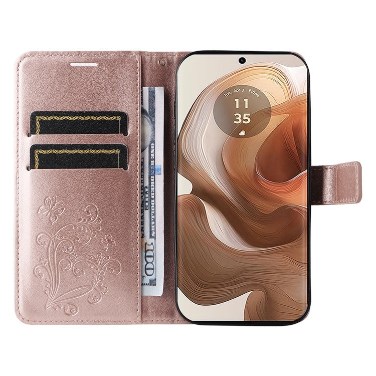 KT Imprinting Flower Series-2 For Motorola Moto X50 Ultra 5G / Edge 50 Ultra 5G Case PU Leather Butterfly Imprint Phone Cover - Rose Gold