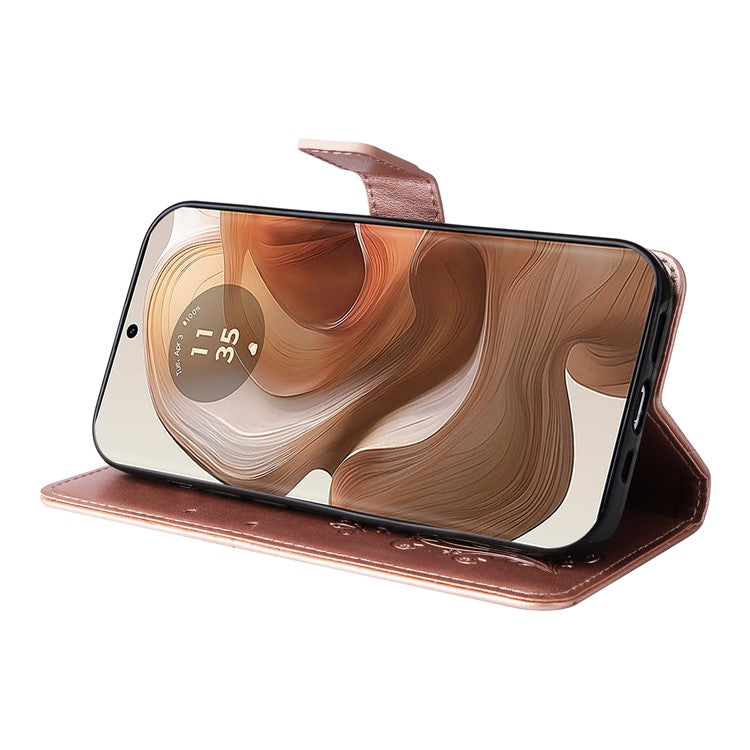 KT Imprinting Flower Series-2 For Motorola Moto X50 Ultra 5G / Edge 50 Ultra 5G Case PU Leather Butterfly Imprint Phone Cover - Rose Gold
