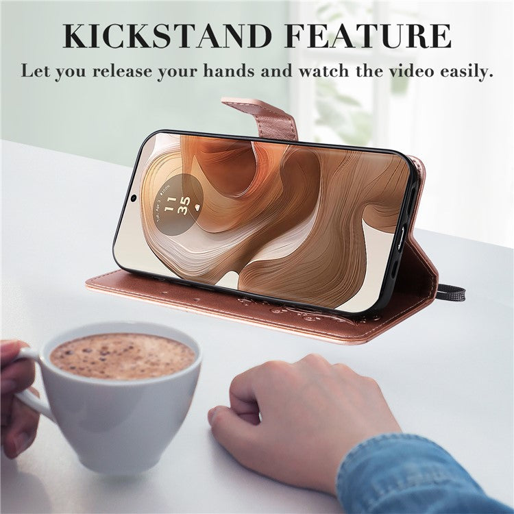 KT Imprinting Flower Series-2 For Motorola Moto X50 Ultra 5G / Edge 50 Ultra 5G Case PU Leather Butterfly Imprint Phone Cover - Rose Gold