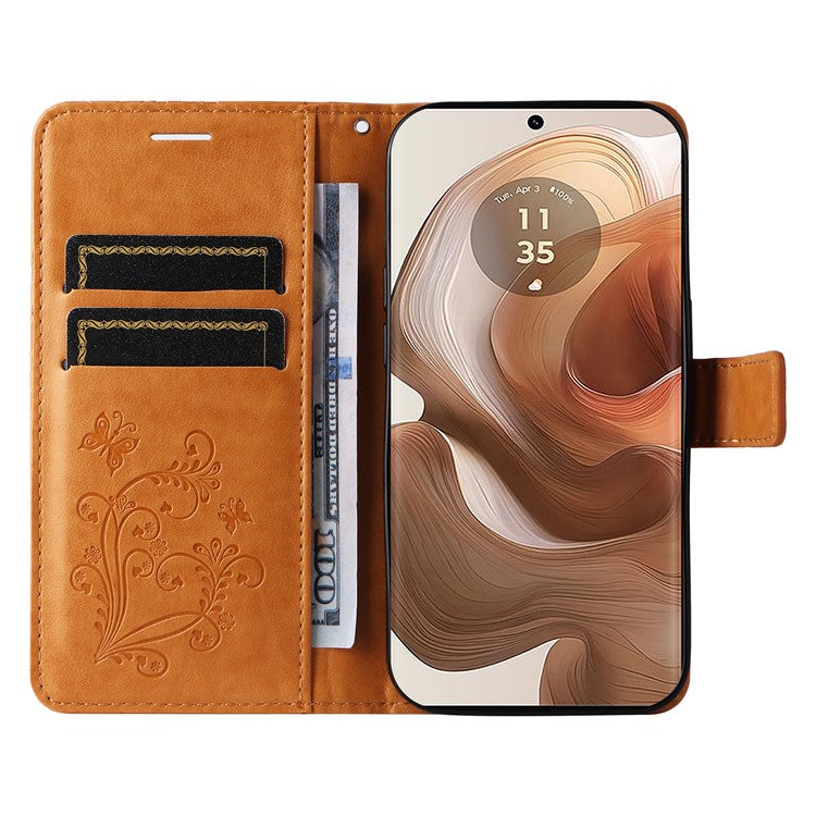 KT Imprinting Flower Series-2 For Motorola Moto X50 Ultra 5G / Edge 50 Ultra 5G Case PU Leather Butterfly Imprint Phone Cover - Yellow