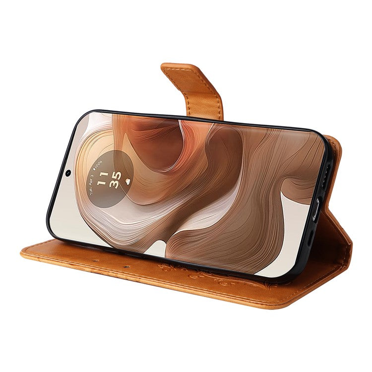 KT Imprinting Flower Series-2 For Motorola Moto X50 Ultra 5G / Edge 50 Ultra 5G Case PU Leather Butterfly Imprint Phone Cover - Yellow