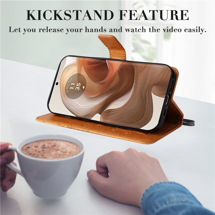 KT Imprinting Flower Series-2 For Motorola Moto X50 Ultra 5G / Edge 50 Ultra 5G Case PU Leather Butterfly Imprint Phone Cover - Yellow