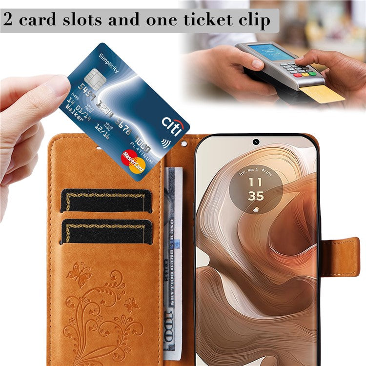 KT Imprinting Flower Series-2 For Motorola Moto X50 Ultra 5G / Edge 50 Ultra 5G Case PU Leather Butterfly Imprint Phone Cover - Yellow