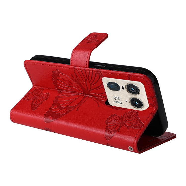 KT Imprinting Flower Series-2 For Motorola Moto X50 Ultra 5G / Edge 50 Ultra 5G Case PU Leather Butterfly Imprint Phone Cover - Red
