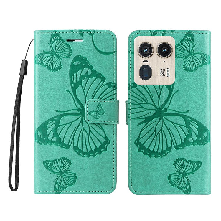 KT Imprinting Flower Series-2 For Motorola Moto X50 Ultra 5G / Edge 50 Ultra 5G Case PU Leather Butterfly Imprint Phone Cover - Green
