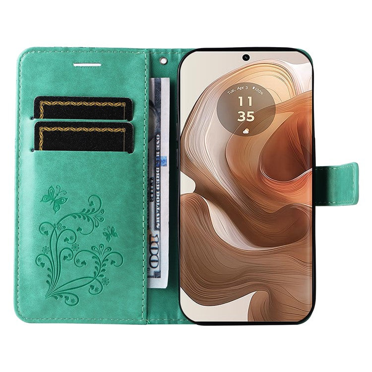 KT Imprinting Flower Series-2 For Motorola Moto X50 Ultra 5G / Edge 50 Ultra 5G Case PU Leather Butterfly Imprint Phone Cover - Green