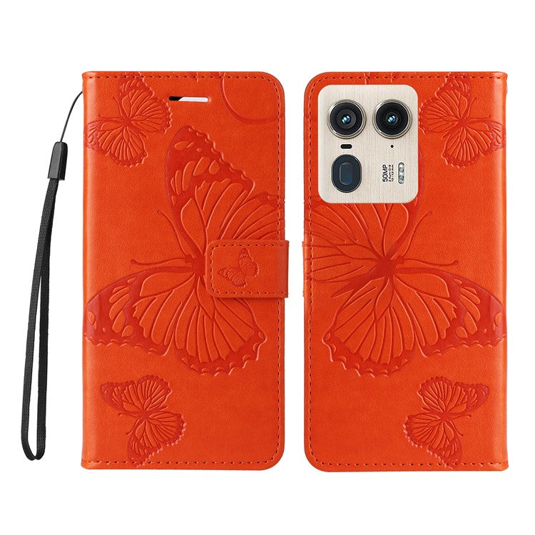 KT Imprinting Flower Series-2 For Motorola Moto X50 Ultra 5G / Edge 50 Ultra 5G Case PU Leather Butterfly Imprint Phone Cover - Orange