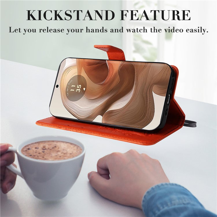 KT Imprinting Flower Series-2 For Motorola Moto X50 Ultra 5G / Edge 50 Ultra 5G Case PU Leather Butterfly Imprint Phone Cover - Orange