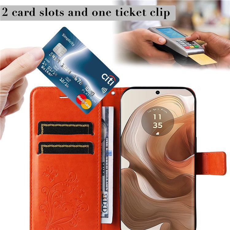 KT Imprinting Flower Series-2 For Motorola Moto X50 Ultra 5G / Edge 50 Ultra 5G Case PU Leather Butterfly Imprint Phone Cover - Orange